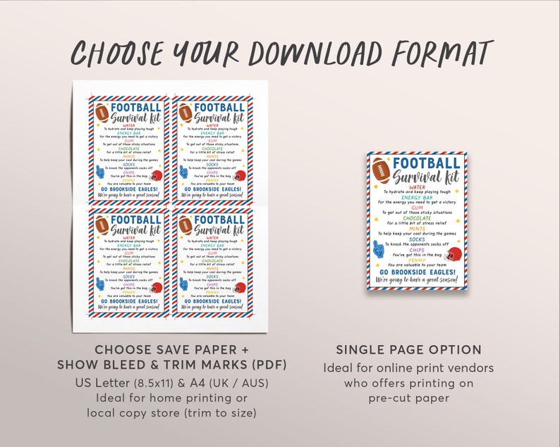 Football Survival Kit Gift Tags Editable Template, Football Player Team ...