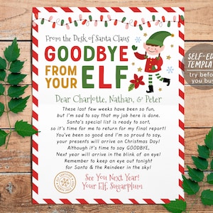 Carta de despedida de Elf Plantilla editable, Nota de despedida de fin de Navidad de Elf, Elige a tu niña o niño elfo