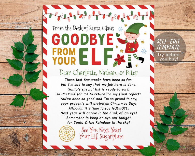 Goodbye Letter From Elf Editable Template End of Christmas - Etsy