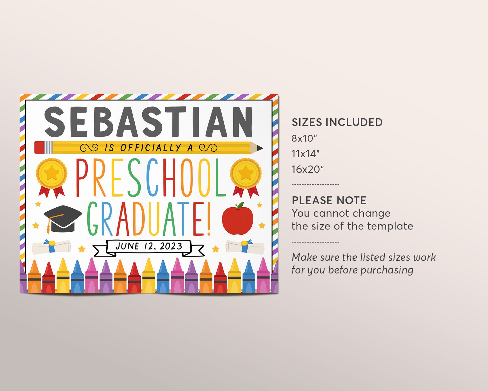 Preschool Graduation Sign Editable Template, Pre K Graduation Poster ...