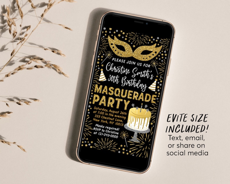 Masquerade Birthday Invitation Editable Template 30th - Etsy