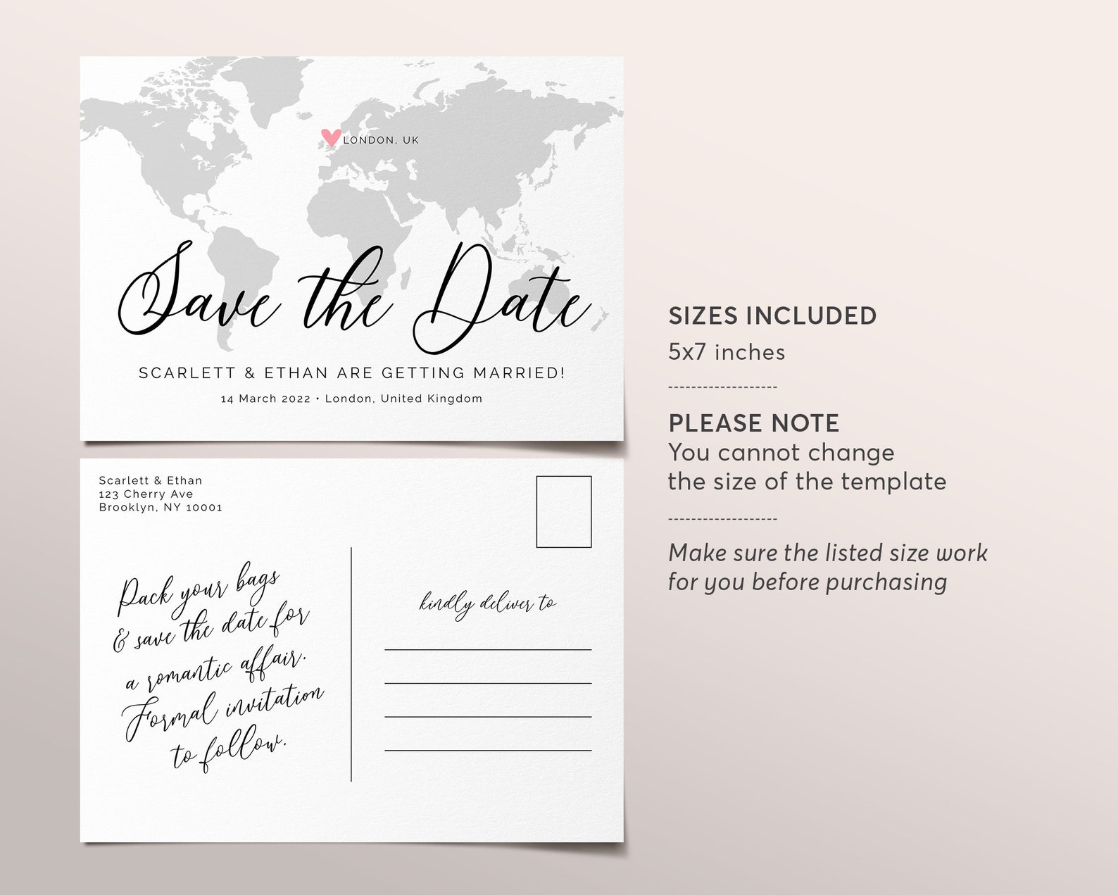 Editable Destination Wedding Save the Date Template Modern Etsy