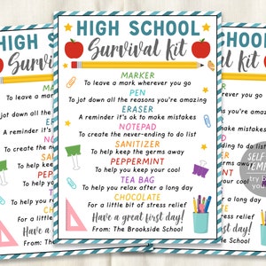 Kit de survie pour élèves du secondaire Étiquettes-cadeaux Modèle modifiable, Bienvenue à l'école, Cadeau pour les élèves du personnel enseignant, Fournitures du premier jour