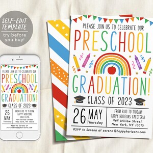 Preschool Graduation Invitation Editable Template, Pre-K Kindergarten Class Graduation Announcement, Graduation Ceremony Invite Evite