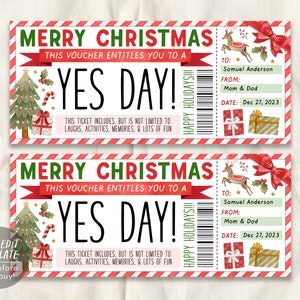 Weihnachten Ja Tageskarte Bearbeitbare Vorlage, Überraschung Bester Tag aller Zeiten Geschenkgutschein für Kinder Weihnachtsgeschenkkarte Spaßerlebnis Gutschein Coupon