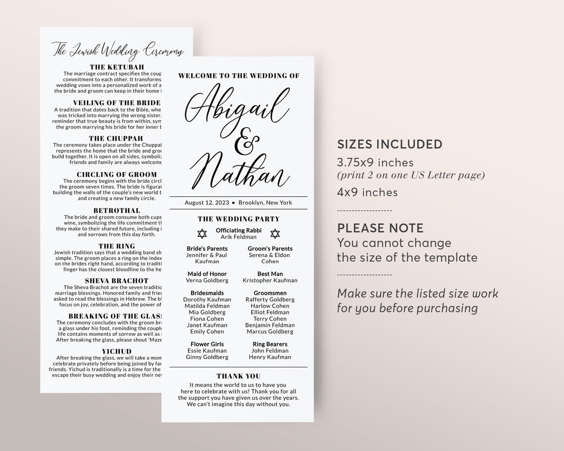 Jewish Wedding Program Template Jewish Explanation Judaica Etsy Jewish Wedding Program Template Jewish Explanation Judaica Etsy