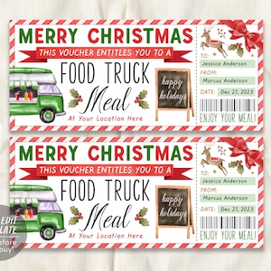 Food Truck Meal Ticket Gift Voucher Editable Template, Surprise Christmas Food Cart Work Staff Appreciation Dinner Coupon Gift Certificate