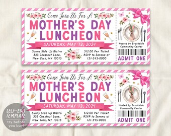 EDITABLE Mother Daughter Brunch Ticket Invitation, Mothers Day