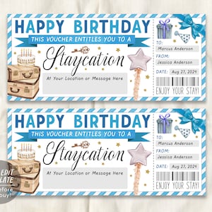 Staycation Voucher Editable Template, Birthday Party Surprise Weekend Getaway Hotel Ticket Gift ...