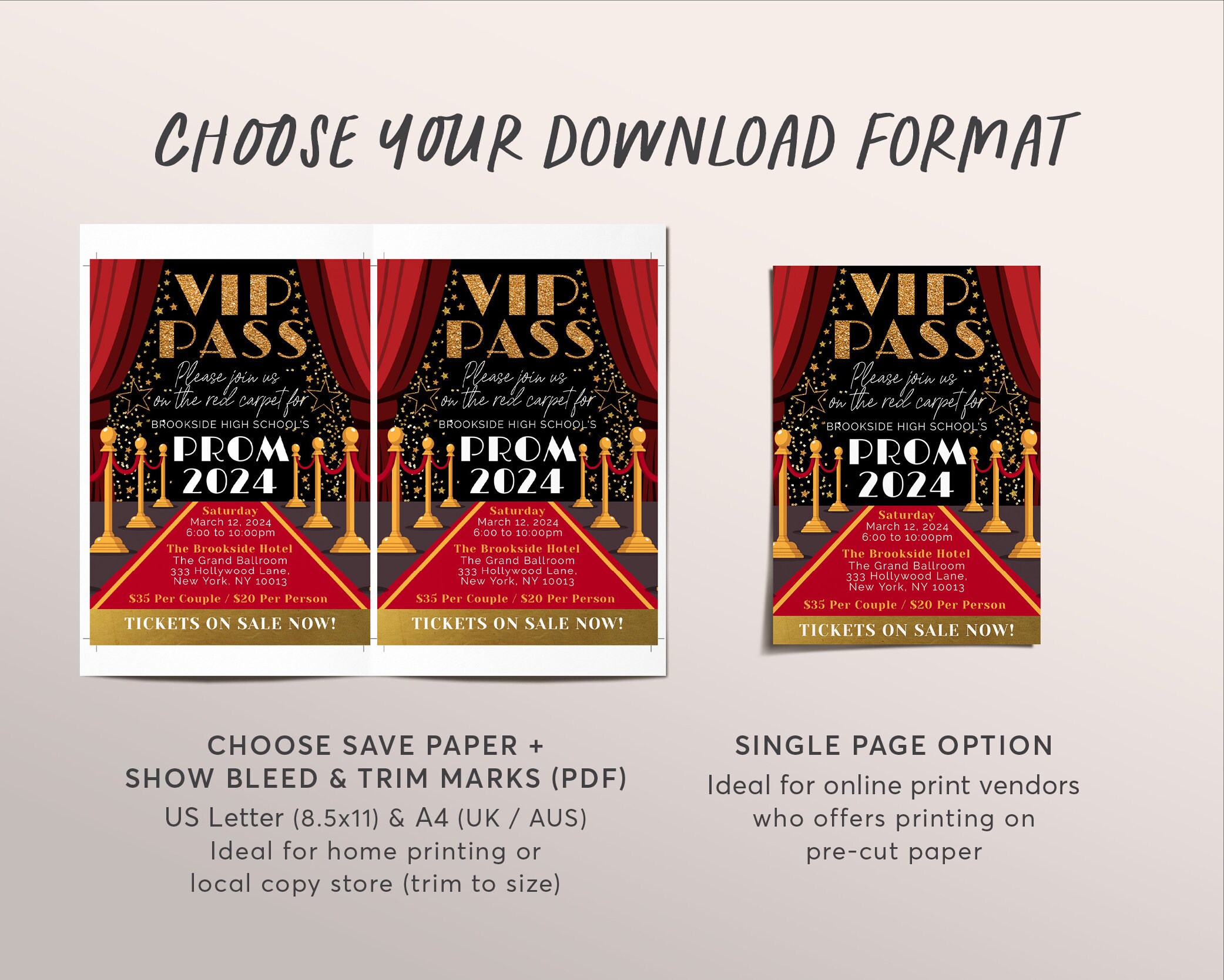 VIP Pass Prom Invitation Editable Template, Red Carpet School Dance ...
