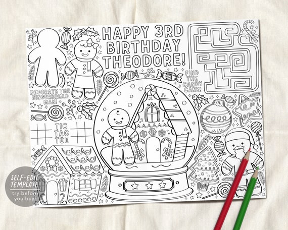 Winter ONEderland Birthday Coloring Page Placemat For Kids Editable Te –  Puff Paper Co