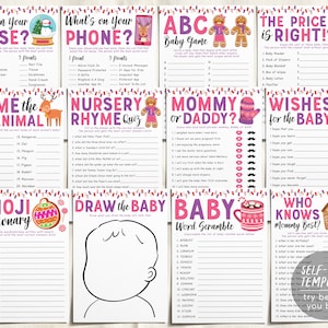 Gingerbread Cookie Baby Shower Games Package Bundle Editable Template, Christmas Winter Pink Baby Sprinkle, Little Cookie Holiday Oh Snap