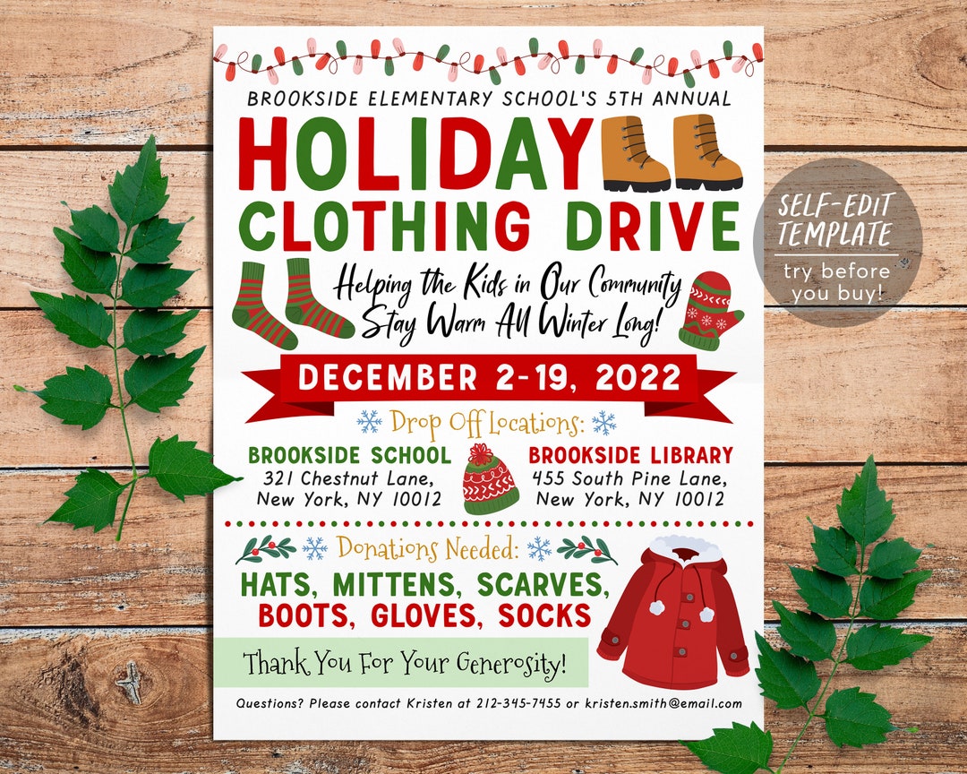 Holiday Clothing Drive Flyer Editable Template Charity Church Etsy