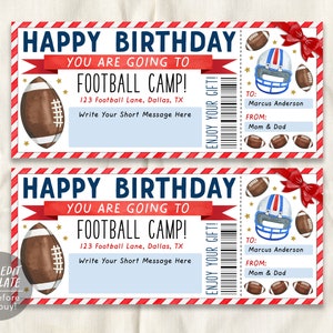 Geburtstag Fußball Camp Geschenk Ticket Editierbare Vorlage, Überraschung Training Camp Sport Spiel Gutschein Fähigkeiten Klinik Coupon Geschenk Gutschein DIY