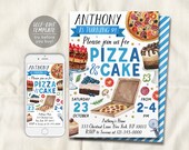 Pizza And Cake Party Invitation Editable Template, Boy Pizza Making Birthday Evite, Kids Preteen Slice Of Fun Invite Watercolor Printable