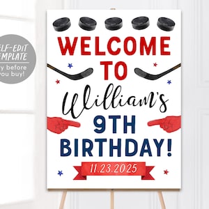 Ice Hockey Birthday Welcome Sign Editable Template, Boy Ice Skating Hockey Party Poster, Winter Rookie Of The Year Kids Sports Theme Poster