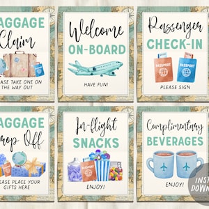 Panneaux de voyage en avion BUNDLE pour mariage Baby Shower Anniversaire, Décor de table d’anniversaire sur le thème de la compagnie aérienne, autour du monde, Adventure Bridal