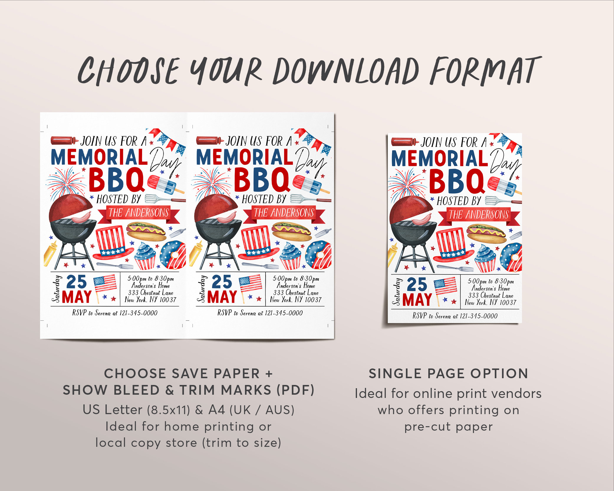 Memorial Day BBQ Invitation Editable Template, Patriotic Memorial Day ...
