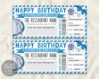 Birthday Restaurant Gift Voucher Editable Template, Surprise Dinner Date Gift Certificate Invite For Him Printable, Dining Night Out Coupon