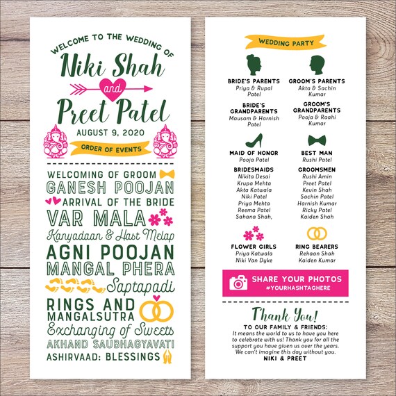 Hindu Wedding Program Indian Wedding Ceremony Hindu Etsy