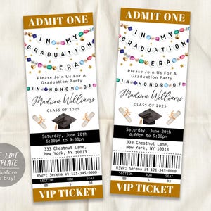 In meiner Graduation Era Ticket Einladung bearbeitbare Vorlage, Graduierung Ankündigung Freundschaft Armband Party einladen, Eras Klasse Schule Evite