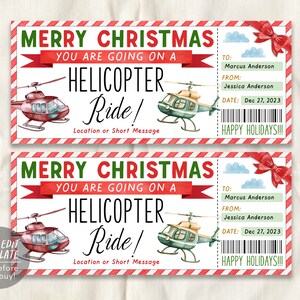 Christmas Helicopter Ride Ticket Gift Certificate Editable Template, Surprise Helicopter Experience Gift Voucher Holiday Coupon Printable