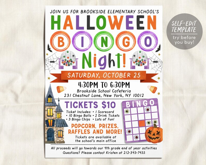 Halloween Bingo Night Fundraiser Flyer Editable Template