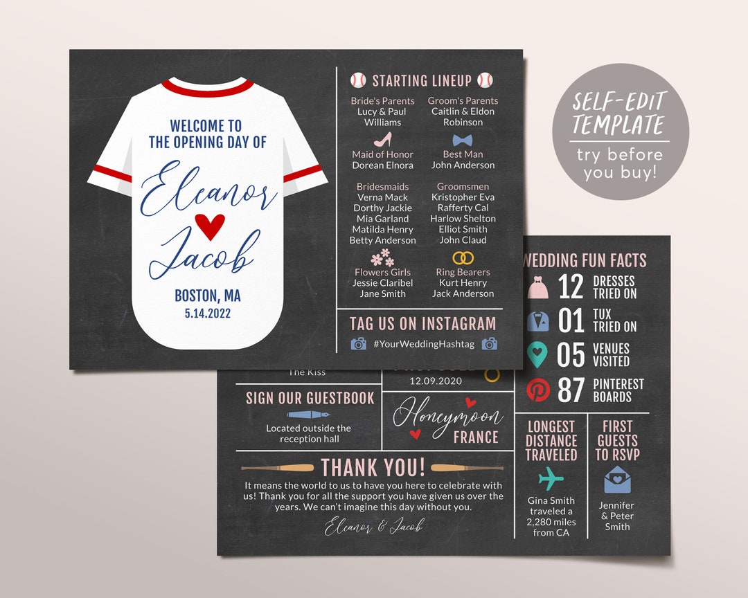 Baseball Wedding Program Template, Editable Infographic Wedding Program ...