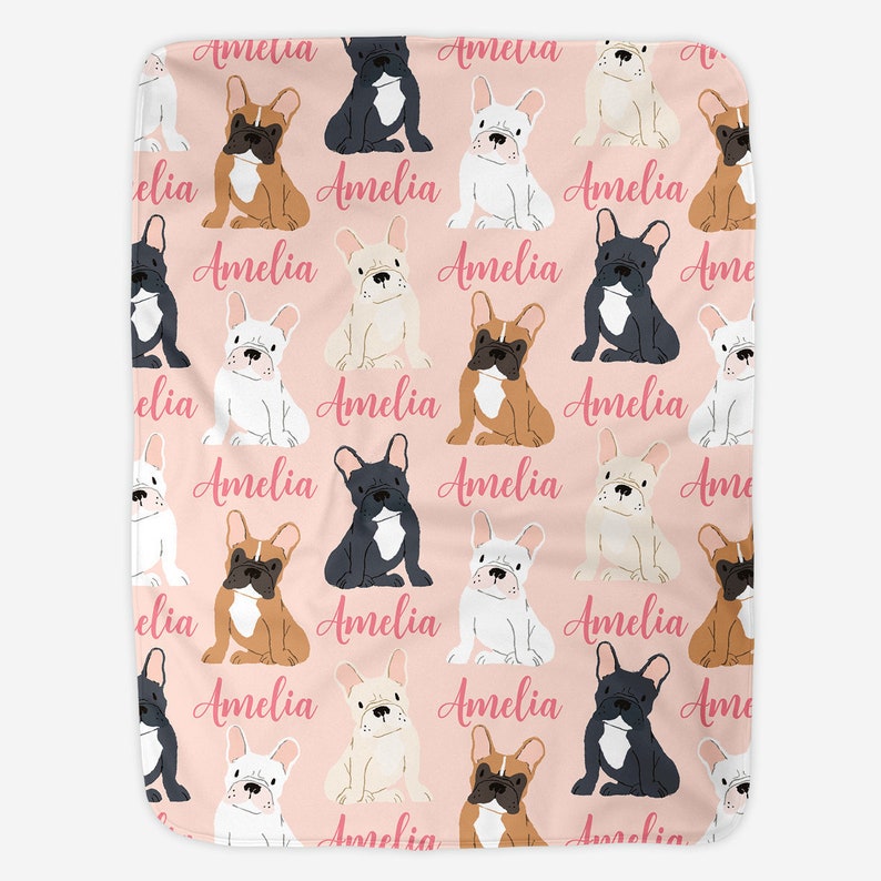 Personalized French Bulldog Baby Blanket Monogram Girl Etsy