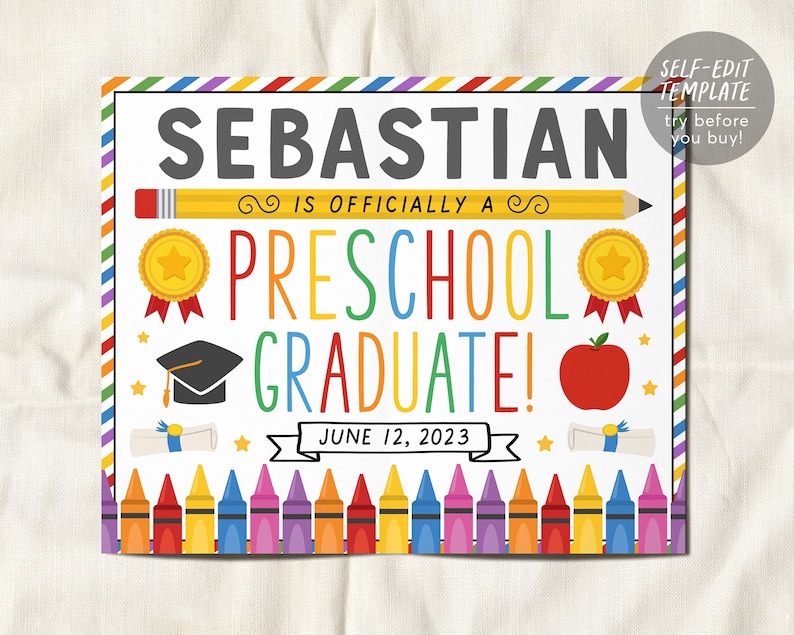 Preschool Graduation Sign Editable Template, Pre K Graduation Poster ...