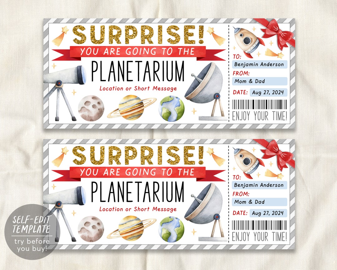 Ticket Editable Template, Surprise Space Museum Gift