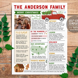 Christmas Newsletter Editable Template, Year In Review Family Update, Year at a Glance, Xmas Post With Photo, Holiday Letter Infographic