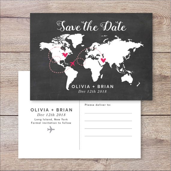 World Map Save The Date Destination Wedding Save The Date Etsy