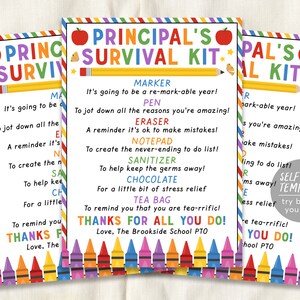 School Principal Survival Kit Editable Template, Principal Appreciation Day Thank You Gift Tags, Back to School Gift PTA PTO Printable