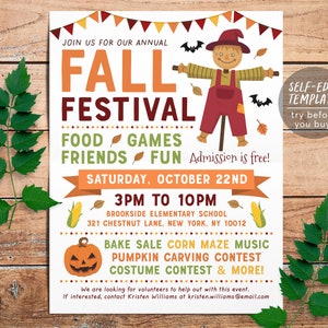 Herbstfest Ernte-Flyer bearbeitbare Vorlage, Halloween-Party-Einladung Poster bedruckbar, Gemeinschaftskirche Schul-Spendenaktion