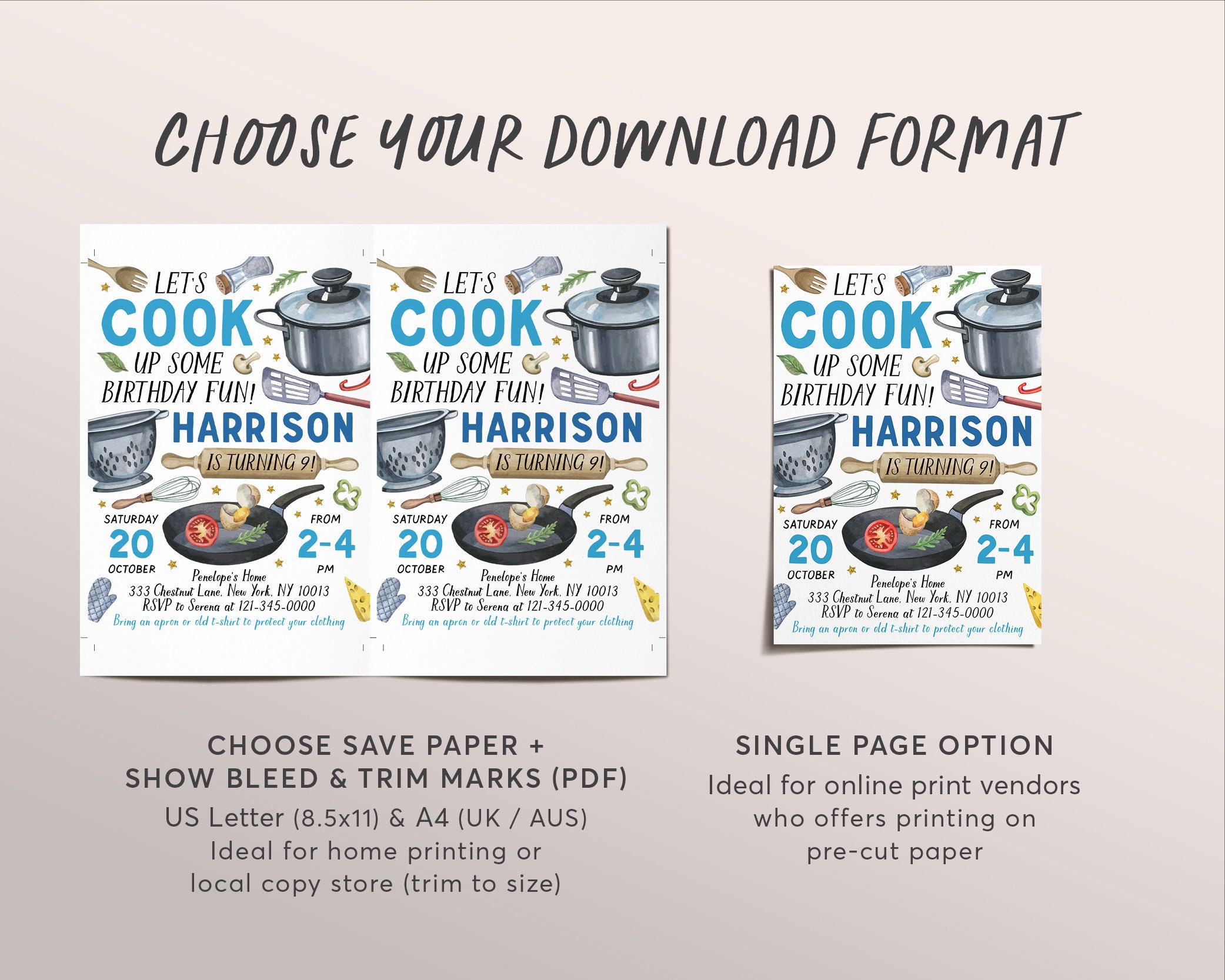 Cooking Party Birthday Invitation Editable Template, Kids Cooking Class ...
