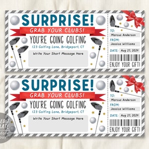 Golf Trip Gift Ticket Editable Template, Surprise Golfing Game Fake Voucher, Sports Gift Certificate, Golf Tournament Golf Lover Voucher