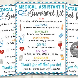 Medical Assistant Survival Kit Gift Tags Editable Template, CNA Nursing Assistant, Nurse Appreciation National Nurses Day Thank You Gifts
