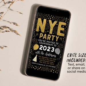 NYE Party Invitation Editable Template, New Years Eve Bash for Adult ...