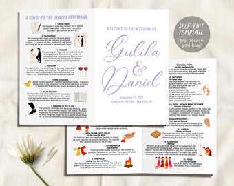 Editable Hindu and Jewish Wedding Ceremony Program Template, Hindu Jewish Fusion Wedding, Indian Wedding Program, Hindu Jewish Infographic
