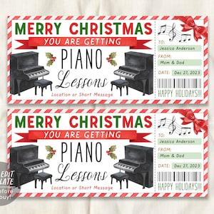 Klavierstunden Weihnachtsgeschenkgutschein bearbeitbare Vorlage, Überraschung Keyboard Musik Klavierklasse Geschenkgutschein Urlaub Geschenk offenbaren Coupon