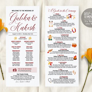 Editable Hindu Ceremony Program Template , Long Hindu Wedding Program, Indian Wedding Ceremony Steps, Hindu Explanation
