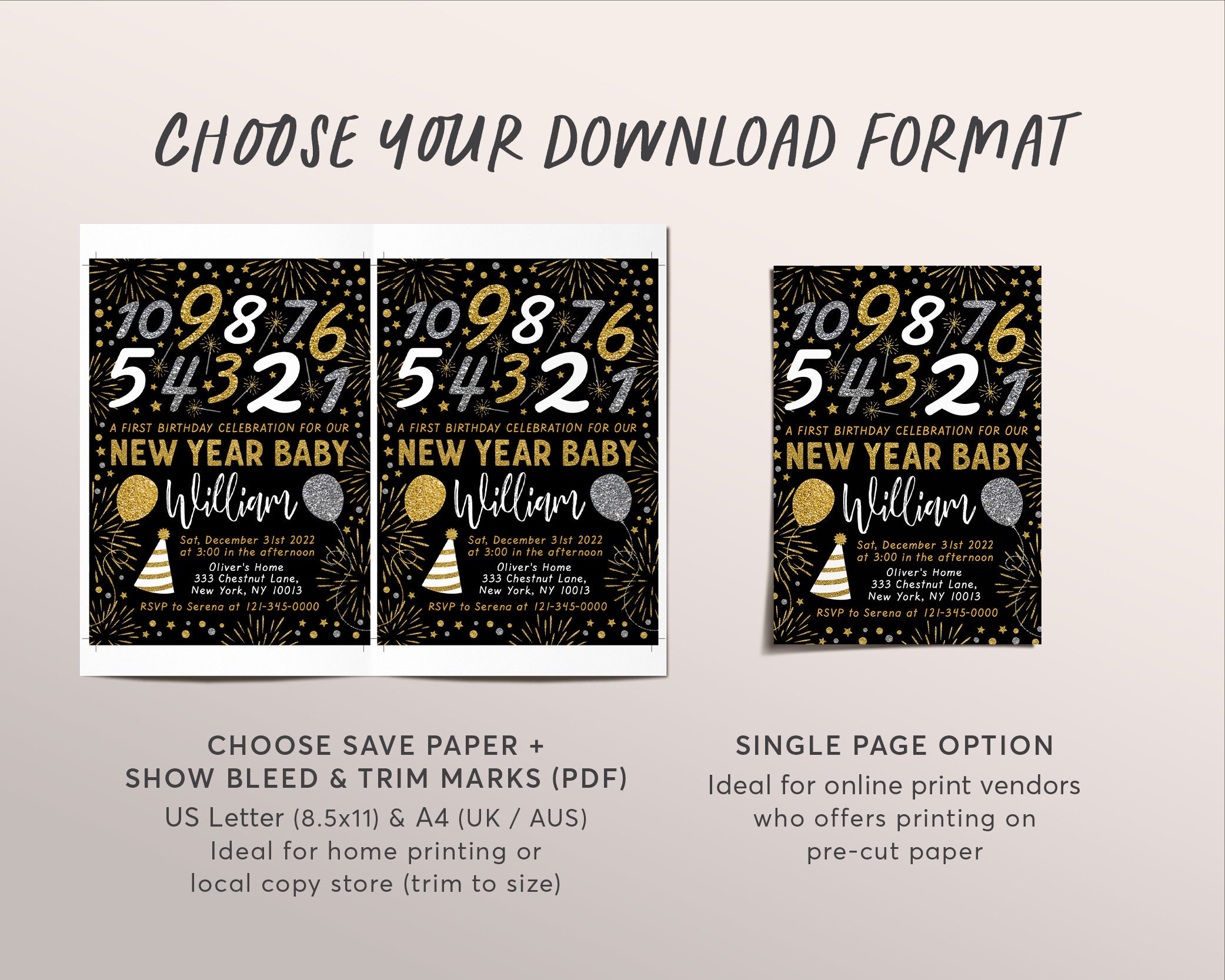 Countdown to One Birthday Invitation Editable Template, New Years Eve ...