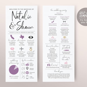 Infographic Wedding Program Template, Lavender Editable Reception Program, Unique Bohemian Long Wedding Program, Boho Ceremony Program