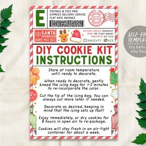 Weihnachten DIY Cookie Kit Anleitung Karte bearbeitbare Vorlage, Holiday Cookie Decoration Kit Geschenkanhänger druckbar, spezielle Lieferung Santa Mail