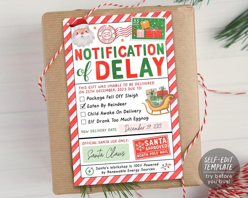 Late Christmas Gift Letter from Santa Editable Template