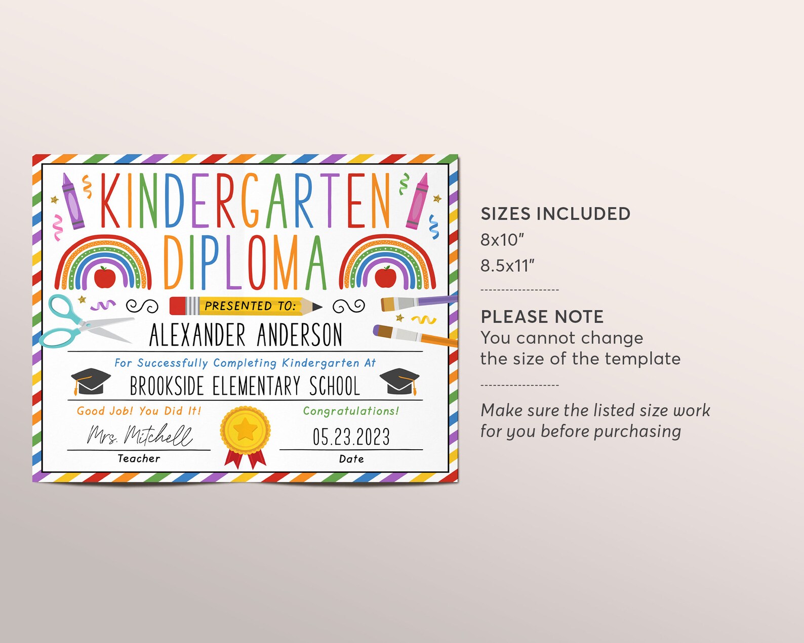 Kindergarten Graduation Diploma Editable Template, Kindergarten ...