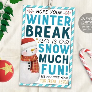 Modelo editável de etiquetas para presentes de Natal, espero que suas férias de inverno sejam uma etiqueta muito divertida, boneco de neve, equipe de professores, escola, PTO, PTA, agradecimento de presente