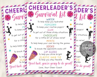 Cheer Survival Kit Gift Tags Editable Template, Cheerleader Gift Idea, Dance Cheer Squad Team, Cheerleading Tryouts, Team Appreciation
