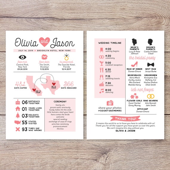 infographic wedding program fun wedding program printable etsy